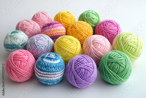 Set of the multi-colored balls of threads for hand knitting wool.