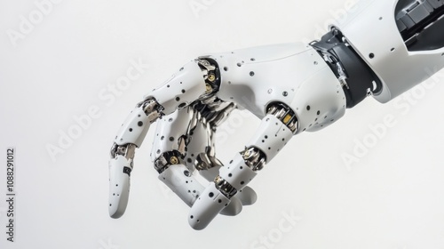 An extreme close-up of a humanoid robot hand grasping an object, showcasing dexterity and fine motor skills, Robotics technology style