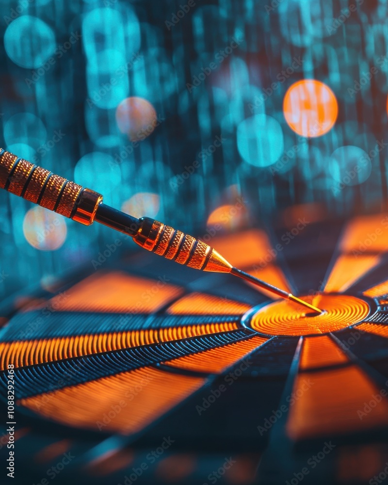 A close-up image of a dart pointing at the bullseye on a dartboard, with a vibrant blue and orange background. A close-up image of a dart pointing at the bullseye on a dartboard, with a vibrant blue and orange background.