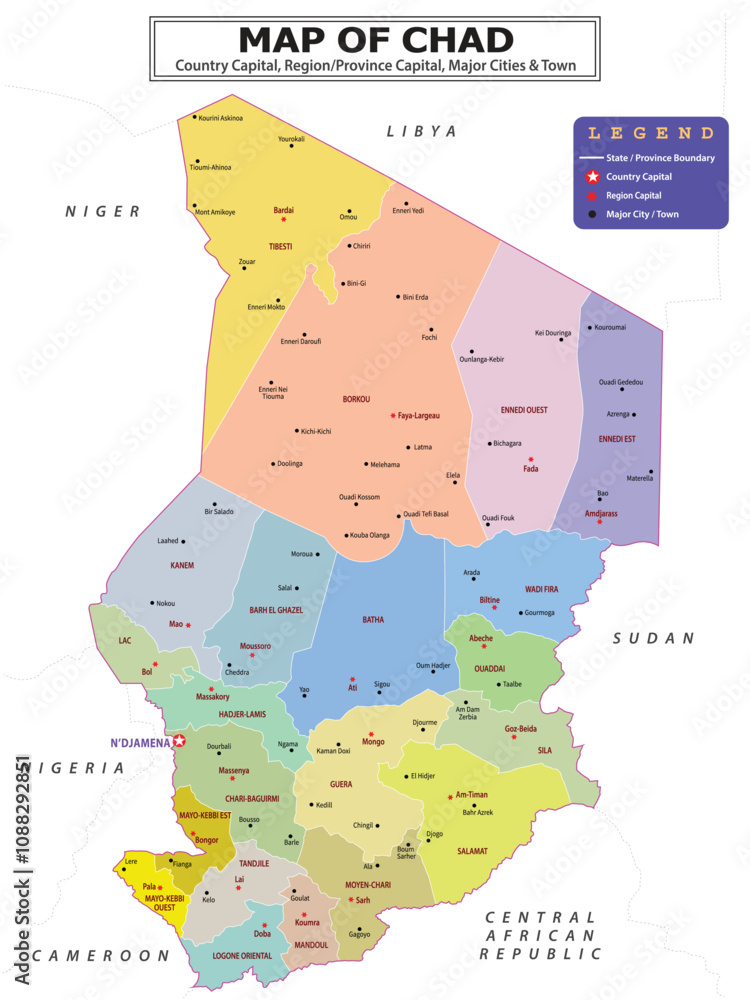 Obraz premium African Countries Geography Political map. Political map of country with capital, province or state capital, major cities and town.