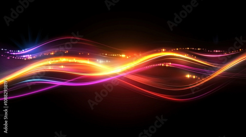 Wallpaper Mural Abstract glowing neon wave on a dark background, symbolizing energy, motion, and futuristic technology with fluid lines and vibrant colors creating a dynamic, modern atmosphere Torontodigital.ca