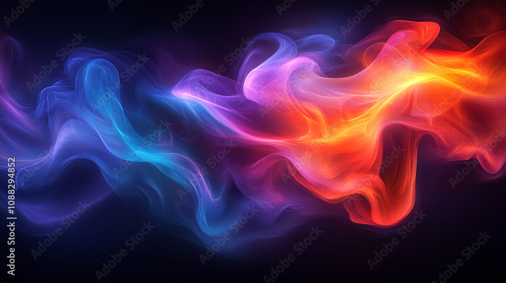 Fototapeta premium Abstract glowing neon wave on a dark background, symbolizing energy, motion, and futuristic technology with fluid lines and vibrant colors creating a dynamic, modern atmosphere