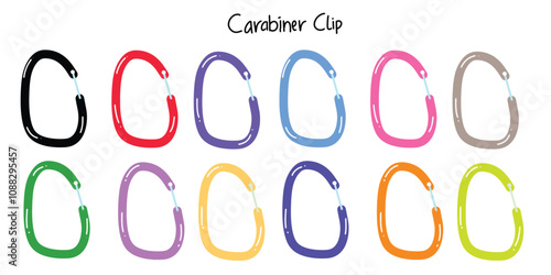 set of cartoon carabiner element stock. mountain accesories. 