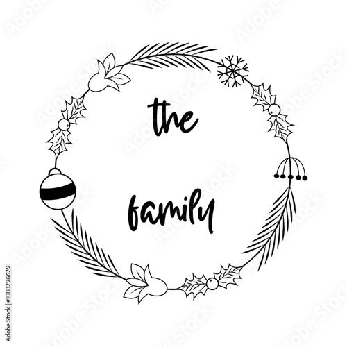 Family Monogram Wreath, Circular Christmas Family Frame with Ornaments