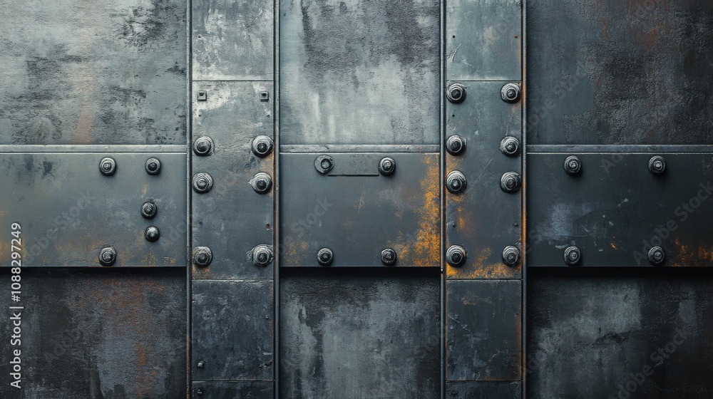 Fototapeta premium Rusty metal background with rivets and rivets. Industrial background.