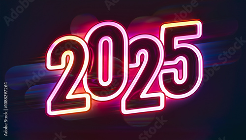 2025 in neon style, glowing with light against a dark background. 