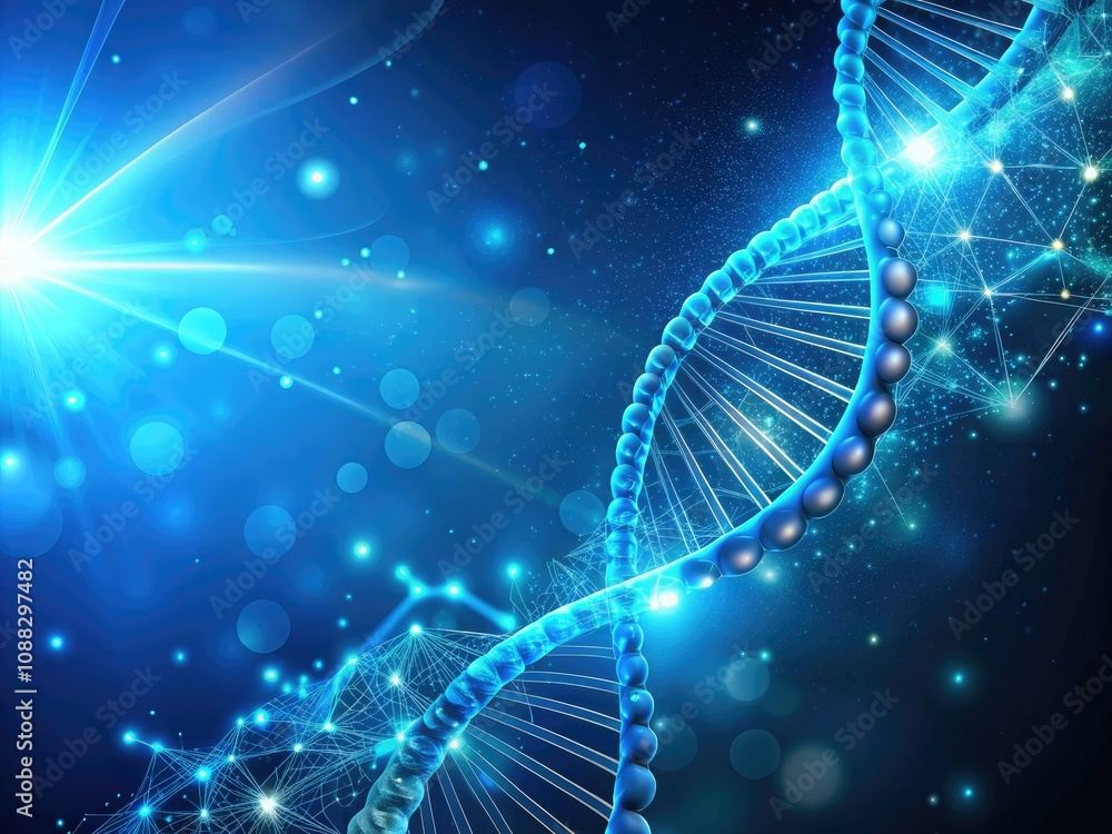 Vibrant DNA Helix Illustration in Glowing Blue Hues for Genetic Research and Biotechnology Concepts Vibrant DNA Helix Illustration in Glowing Blue Hues for Genetic Research and Biotechnology Concepts
