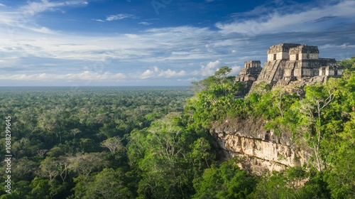 Majestic Mayan Ruins: Cliffside City at Sunset Captivating View of Ancient Civilization Above Jungle Canopy - Ultra-Detailed Exploration