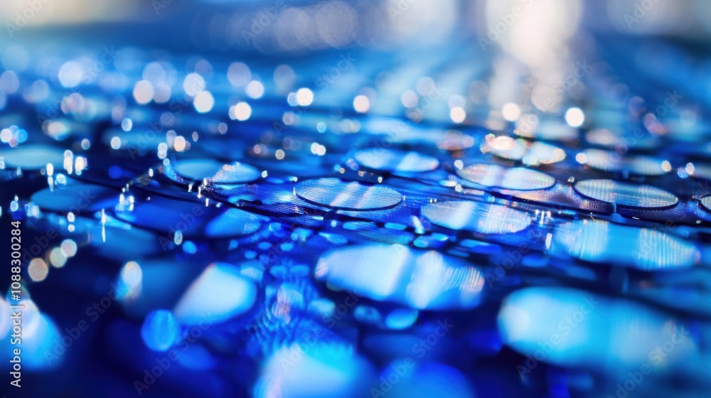 An extreme close-up of a quantum dot enhanced solar cell, showing improved light absorption and conversion efficiency, Solar technology style An extreme close-up of a quantum dot enhanced solar cell, showing improved light absorption and conversion efficiency, Solar technology style