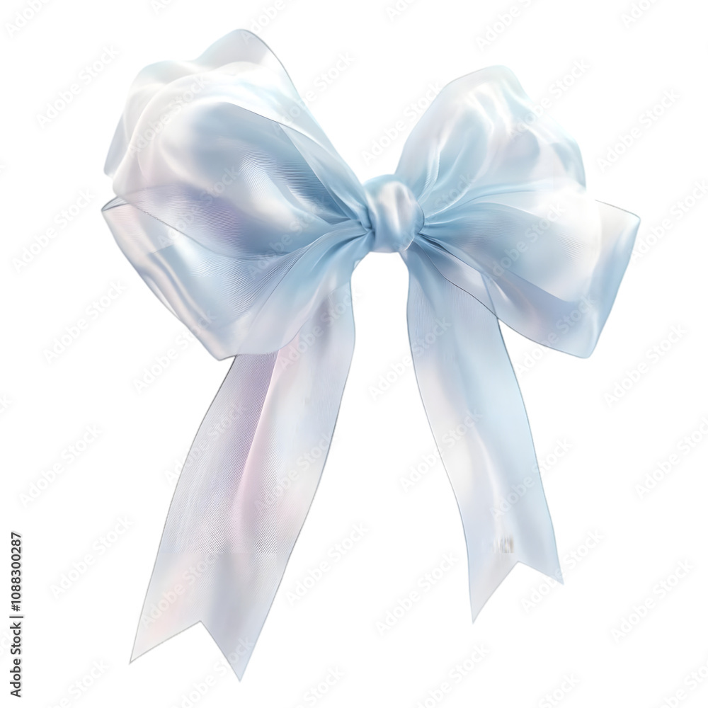 Naklejka premium A light blue satin bow with flowing ribbons, often used for decoration or gift wrapping.