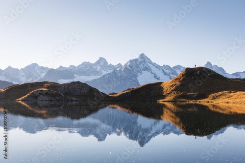 Fototapeta Naklejka Na Ścianę i Meble -  Autumn landscape view of a mountain range reflecting in a lake