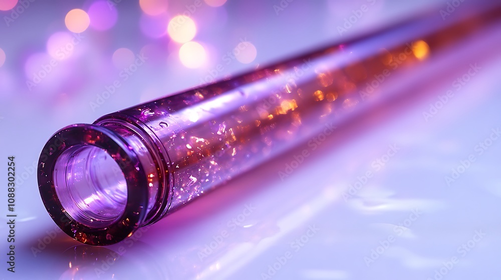 Purple tube with gold glitter, bokeh background. Purple tube with gold glitter, bokeh background.