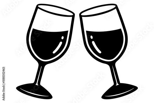 Wine glass icon, two wine glasses vector silhouette,Two glasses of wine vector. Cheers with wineglasses. Clink glasses icon. vector silhouette,Clink glasses champagnes black vector icon. Two glass cup