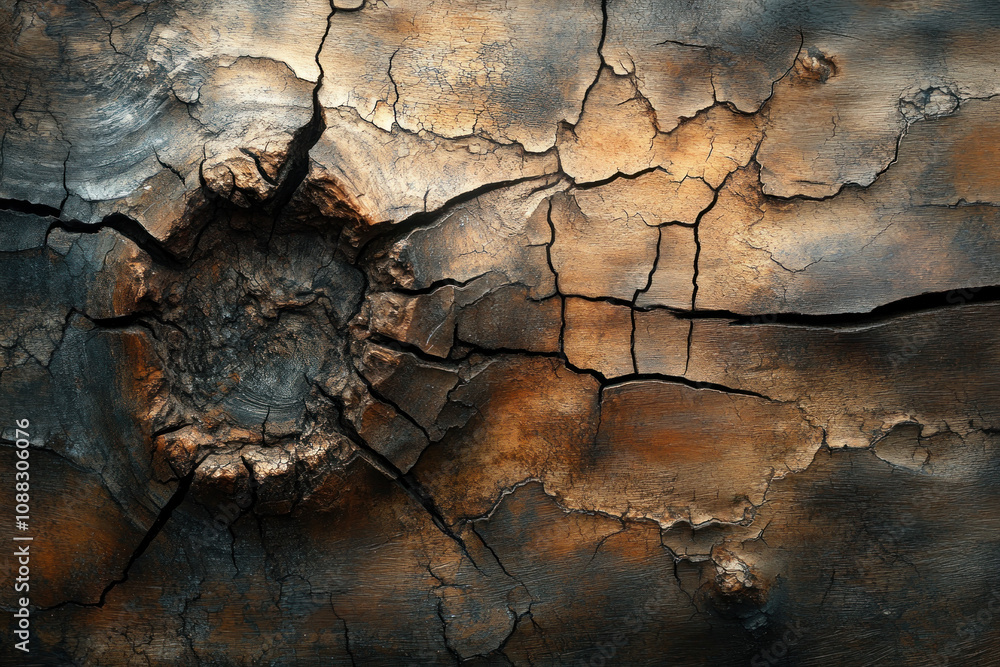 Fototapeta premium Cracked wood texture background with weathered and distressed gray surface, showcasing a rustic and aged appearance.