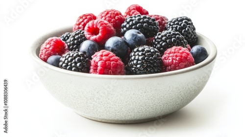 A bowl of colorful mixed berries including raspberries, blackberries, and blueberries