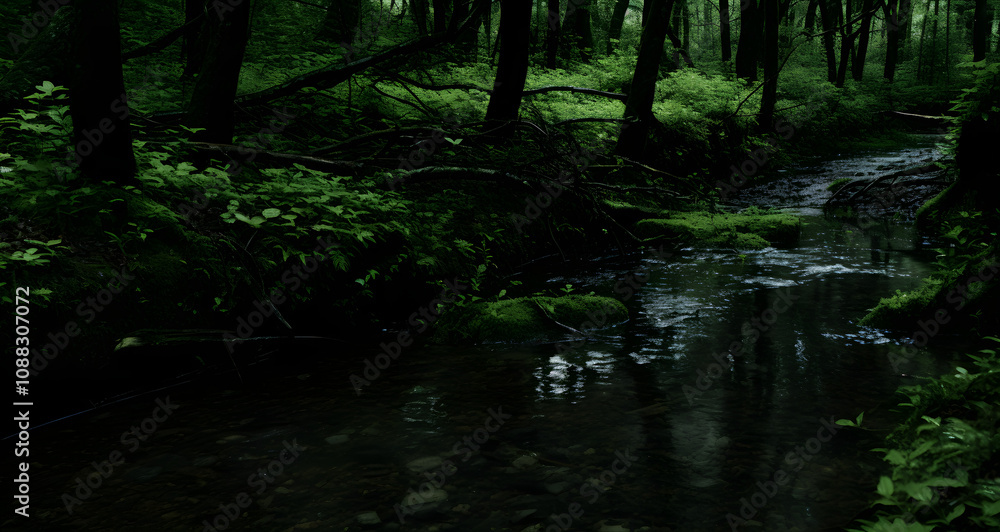 Obraz premium a creek runs through a forest area