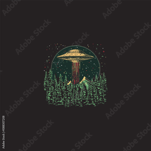 Ufo spaceship design vector vintage artwork