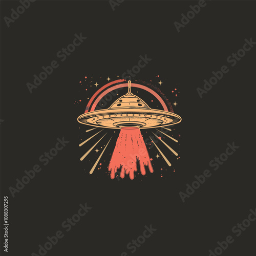 Ufo spaceship design vector vintage artwork