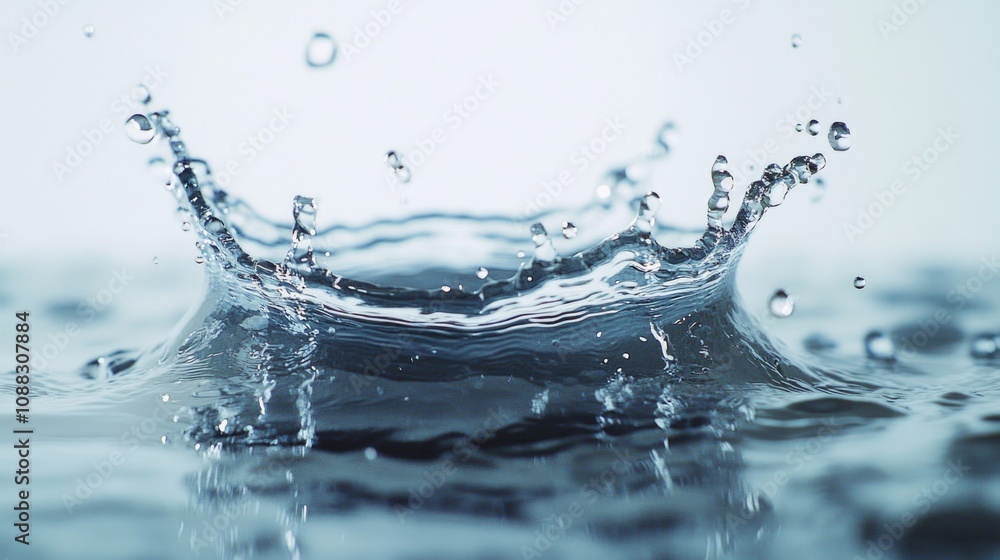 Dynamic Water Splash Crown on Serene Blue Background Dynamic Water Splash Crown on Serene Blue Background