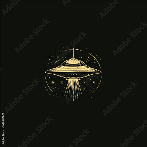 Ufo spaceship design vector vintage artwork