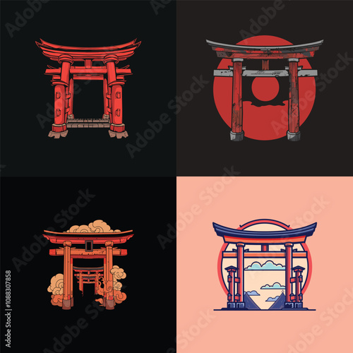 Japan torii gate design vector