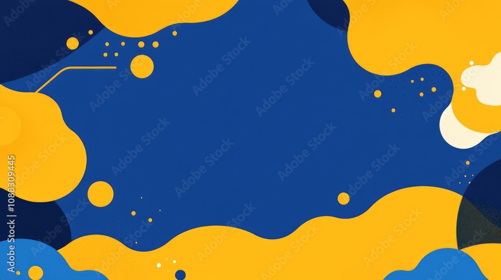 Abstract Yellow, Blue, and White Shapes on a Blue Background Abstract Yellow, Blue, and White Shapes on a Blue Background