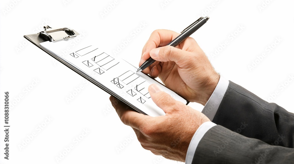 A strong hand gripping a clipboard with checkmarks represents professional accountability and transparency against a white background. A strong hand gripping a clipboard with checkmarks represents professional accountability and transparency against a white background.