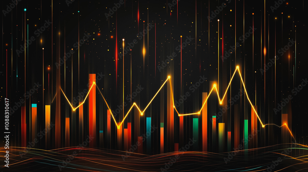 Abstract black background with 3D Colorful charts and graphs with statistics to innovative analyze business potential and forecast future development of companies growth. Abstract black background with 3D Colorful charts and graphs with statistics to innovative analyze business potential and forecast future development of companies growth.