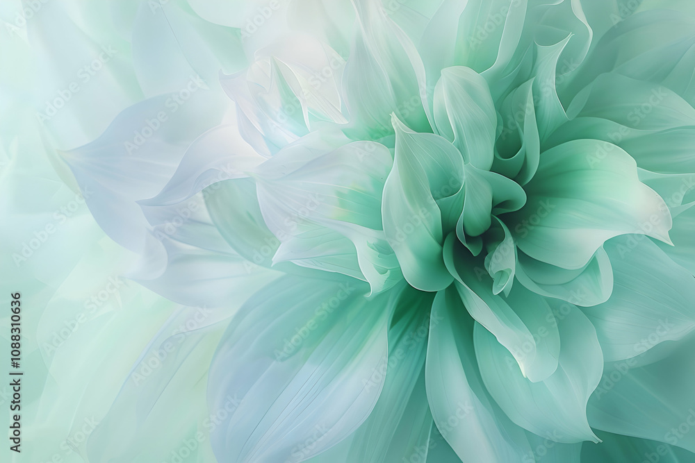 Fototapeta premium Ethereal blend of sky blue and mint green, forming a dreamy abstract bloom shape.