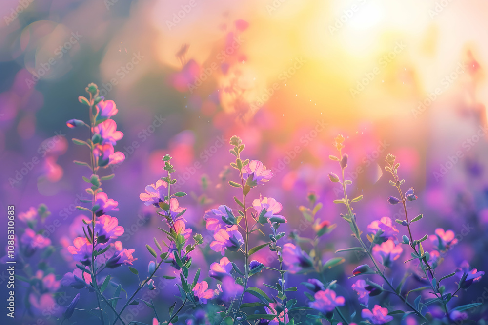 Colorful wildflower meadow at sunset, with soft pastel tones and a serene natural scene. Colorful wildflower meadow at sunset, with soft pastel tones and a serene natural scene.