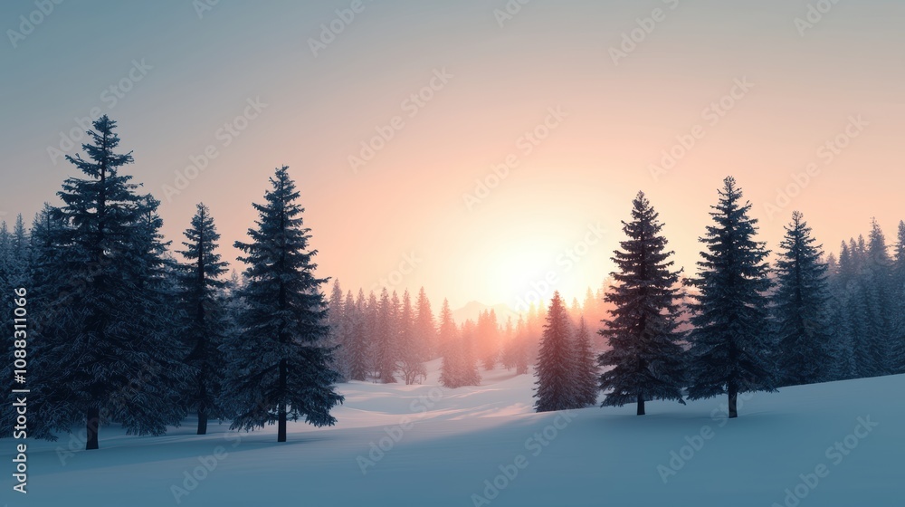 Sunlight streaming through icy branches in snowy forest Sunlight streaming through icy branches in snowy forest