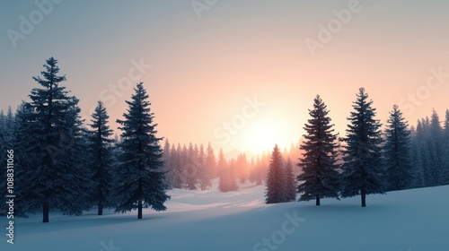 Sunlight streaming through icy branches in snowy forest