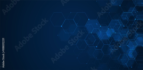 Digital technology background. Abstract hexagons background with lines and dots. Design for science, medicine or technology