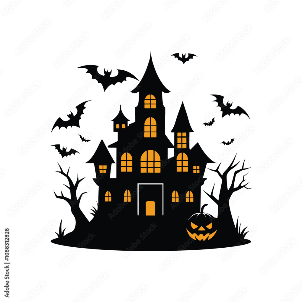 Haunted House Clipart: Spooky Halloween Scene
