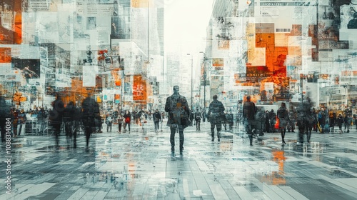 an abstract modern graphic collage with lots of white space around where you can see the paper, with newspaper and magazine image clippings depicting the sense of accessibility for all people