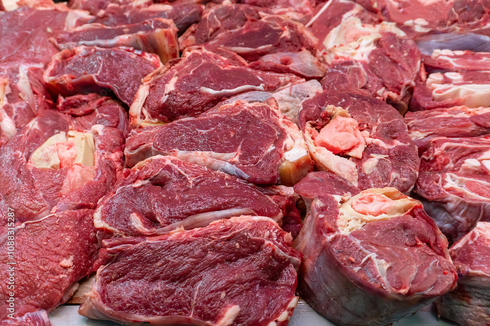 Fresh Cuts of Pork and Beef on Display Fresh Cuts of Pork and Beef on Display