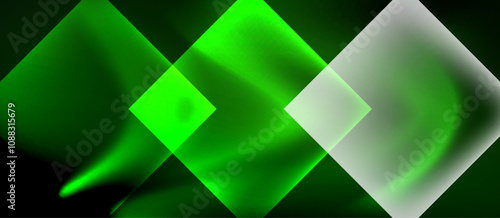 Glass squares with neon shiny light abstract background