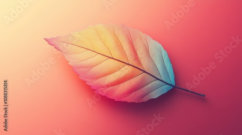 Flat vector icon of a leaf symbolizing nature, isolated on solid vibrant colors background. 3D render. highly detailed, high resolution for magazine. Full HD, photo realit photo