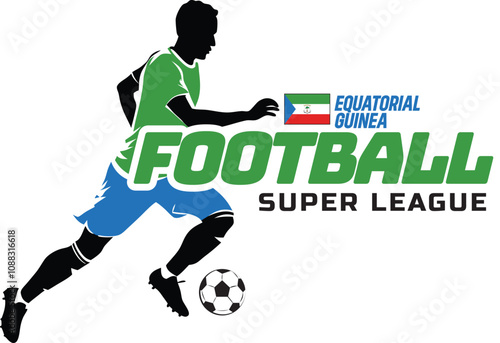 Equatorial Guinea football league, Soccer ball, Football logo, Footballer Kick the Ball isolated on white background, Vector Illustration