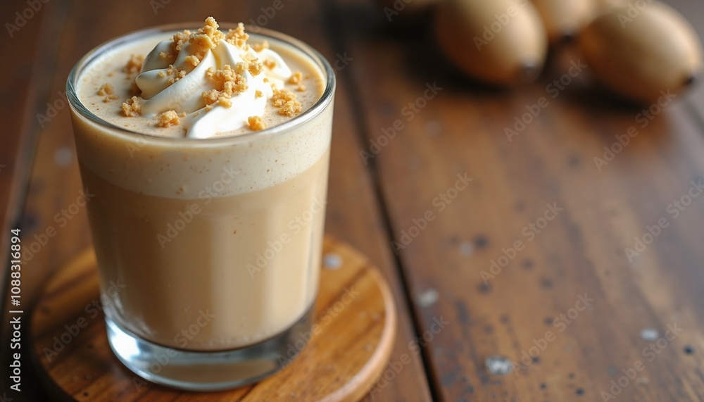 Banana milkshake with whipped cream topping for dessert blogs, recipe websites, and social media food photography. Perfect for summer refreshment and party menus. Banana milkshake with whipped cream topping for dessert blogs, recipe websites, and social media food photography. Perfect for summer refreshment and party menus.