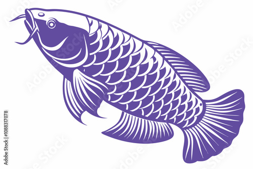 Cute and rarest arowana fish in the world silhouette black vector art illustration