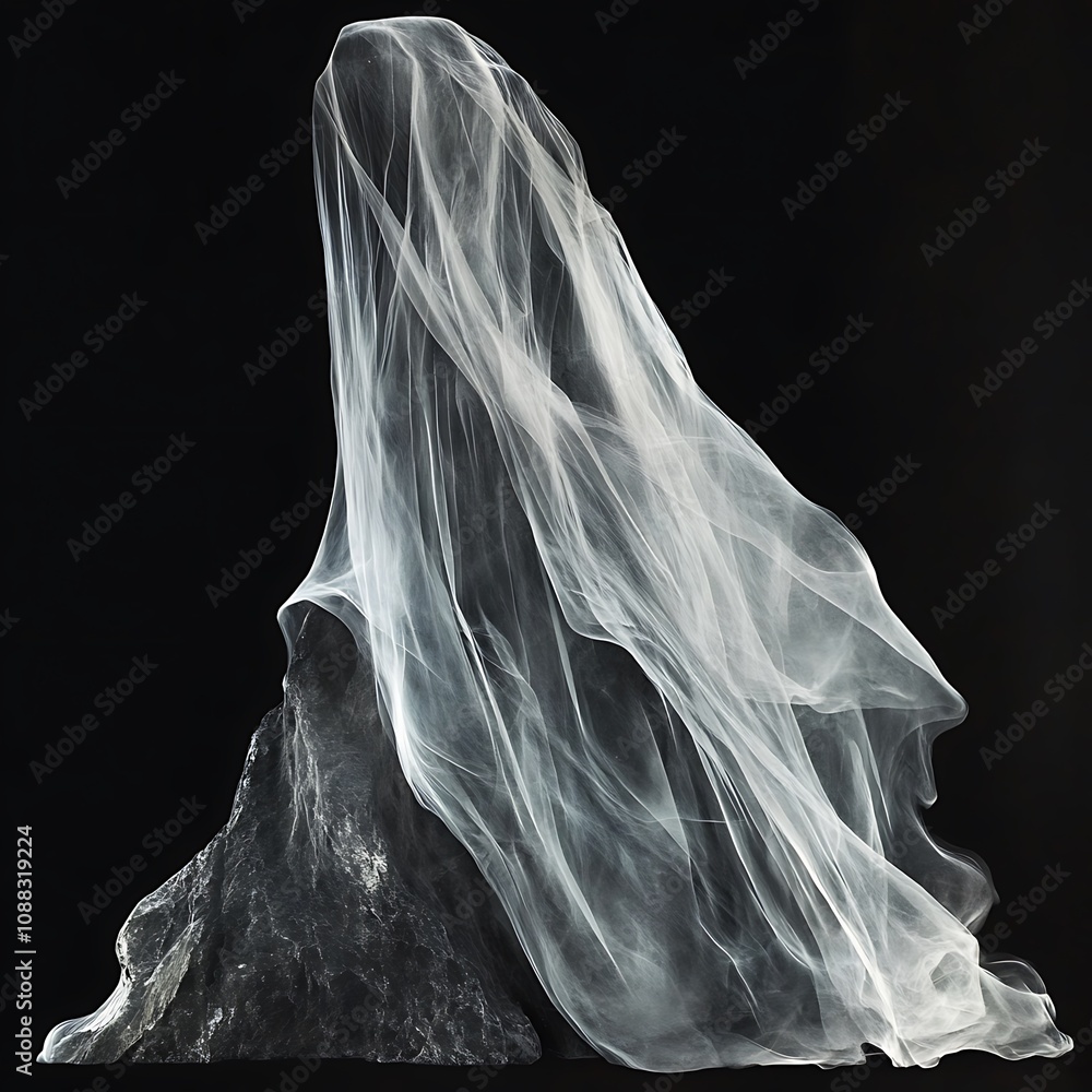 Sheer fabric draped over dark rock, elegant, abstract. Sheer fabric draped over dark rock, elegant, abstract.