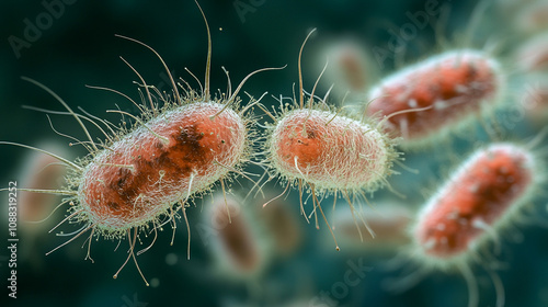 close-up microscopic view showcasing vibrant probiotics bacteria, illustrating the significance of beneficial microorganisms for human health, gut flora, digestion, and immune system support photo