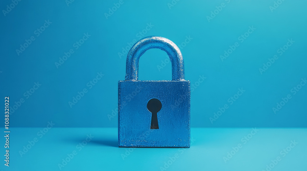 Data security is crucial. The image shows a lock on a blue background representing online protection. Data security is crucial. The image shows a lock on a blue background representing online protection.