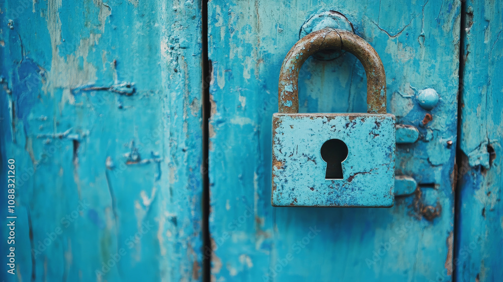 Data security is crucial. The image shows a lock on a blue background representing online protection. Data security is crucial. The image shows a lock on a blue background representing online protection.