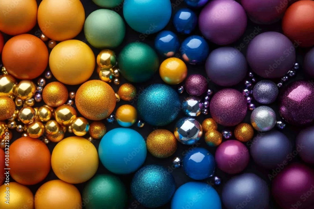 Abstract rainbow circles with a metallic sheen, creating a lively and festive look