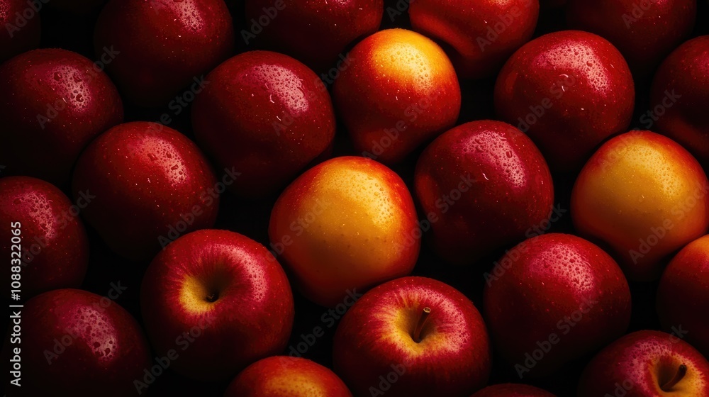 Vibrant red and yellow apples arranged in rows, showcasing fresh produce with water droplets, emphasizing healthy eating and natural colors. Vibrant red and yellow apples arranged in rows, showcasing fresh produce with water droplets, emphasizing healthy eating and natural colors.