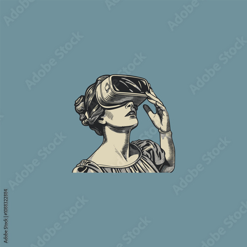 Women using VR retro vintage design vector t-shirt logo illustration