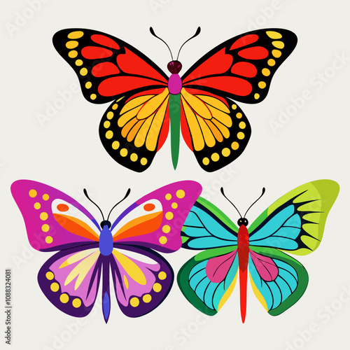 collection of butterflies isolated on black vector art 