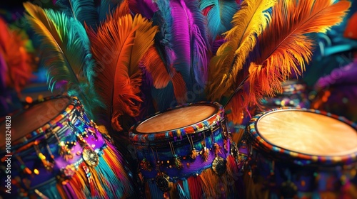 Wallpaper Mural Vibrant carnival display with colorful feathers blending with traditional Latin American drums, showcasing a festive and lively atmosphere. Torontodigital.ca
